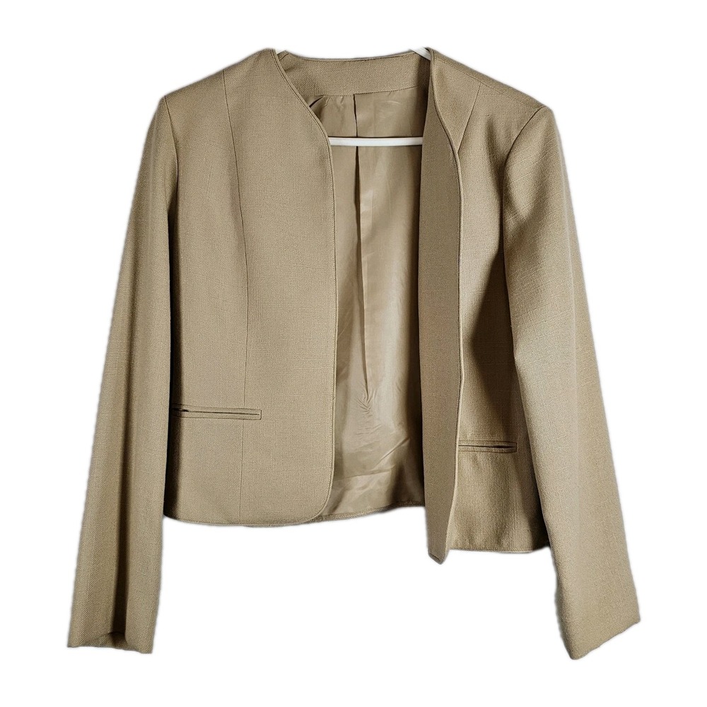 VINTAGE Barclay Square USA Blazer‎ Womens Size Medium Beige Lined Open Front EUC